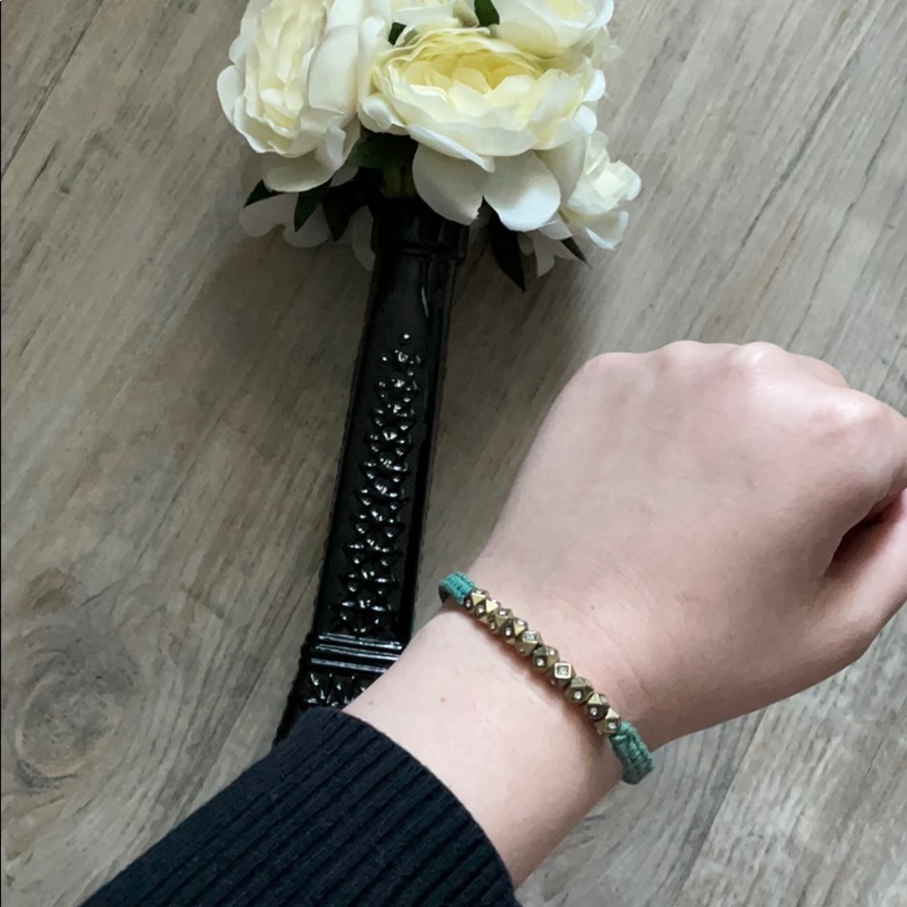 fossil blue and gold braided beaded bracelet